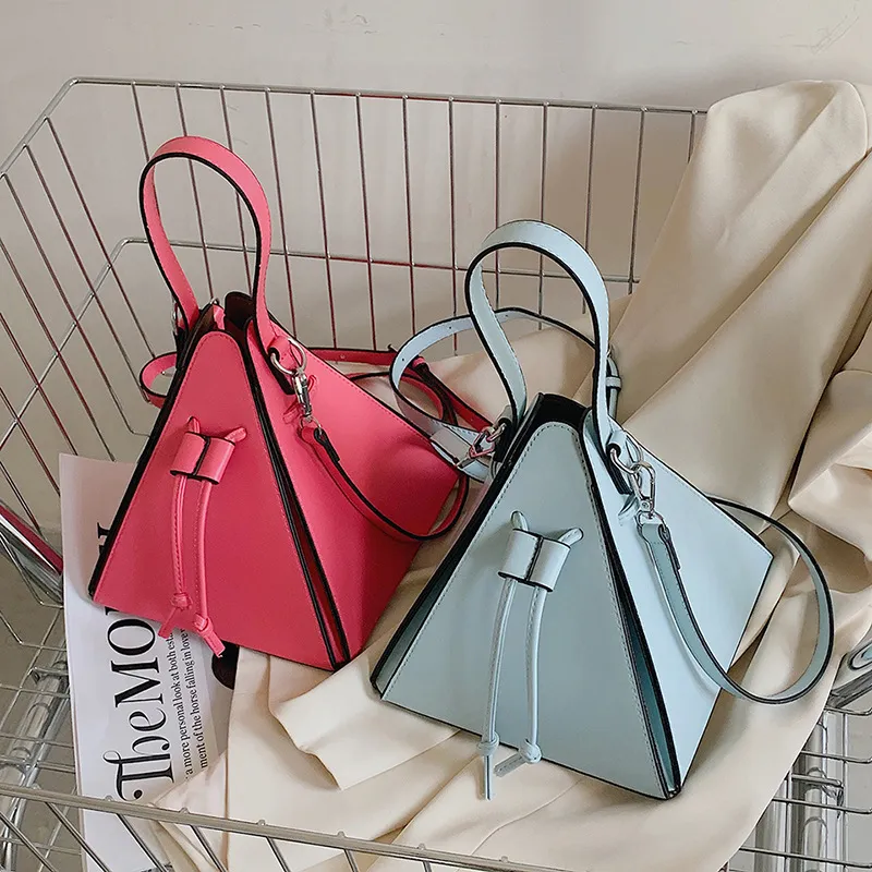 Personalized Creative Triangle Drawstring Shoulder Bag PU Fresh Sweet