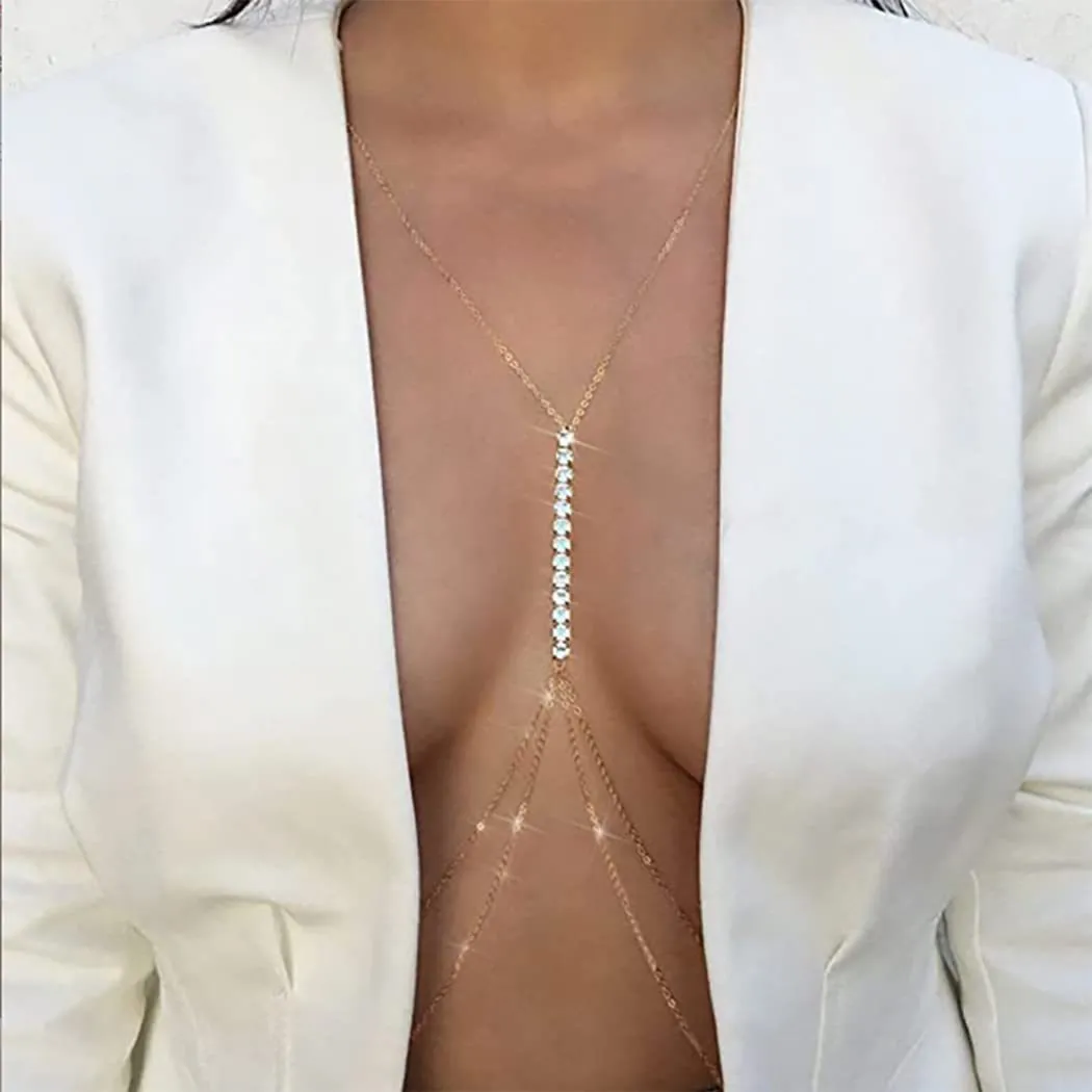 Women Fashion Sexy Rhinestone Heart Chain Body Chain