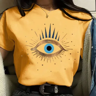 Women's Eyelash Print Round Neck Short Sleeve T-Shirt - Japanese Korean Leisure Style