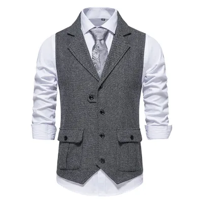 Men Slim Fit Business Casual Lapel Suit Vest Cardigan Solid Color