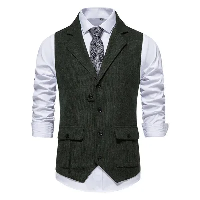 Men Slim Fit Business Casual Lapel Suit Vest Cardigan Solid Color