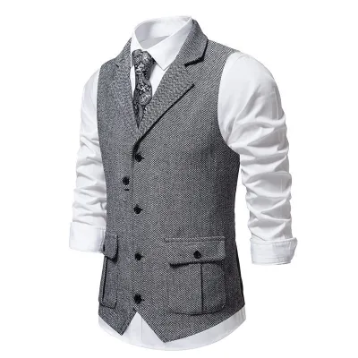 Men Slim Fit Business Casual Lapel Suit Vest Cardigan Solid Color