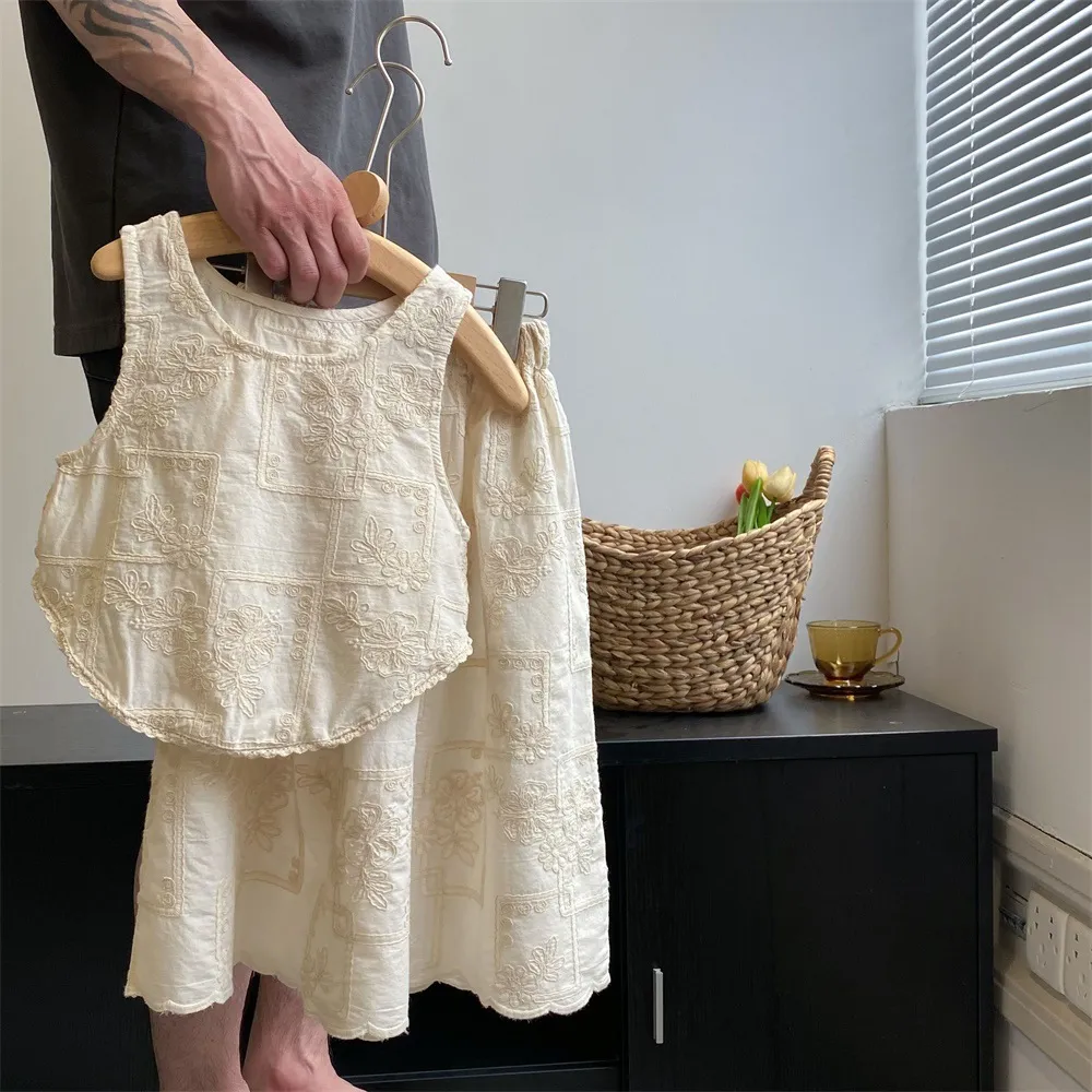 Kids Toddler Girls Casual Cute Flower Lace Tank Top Skirt Set