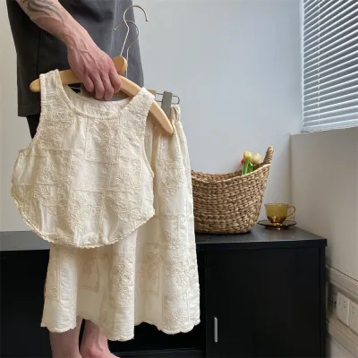 Kids Toddler Girls Casual Cute Flower Lace Tank Top Skirt Set