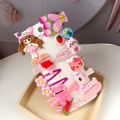 Kids Girls Sweet Cartoon Flower Fruit Bow Hairpin Duckbill Clip