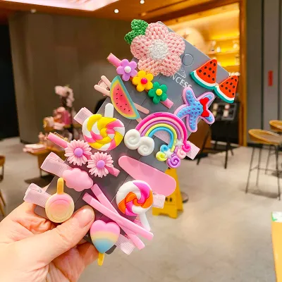 Kids Girls Sweet Cartoon Flower Fruit Bow Hairpin Duckbill Clip