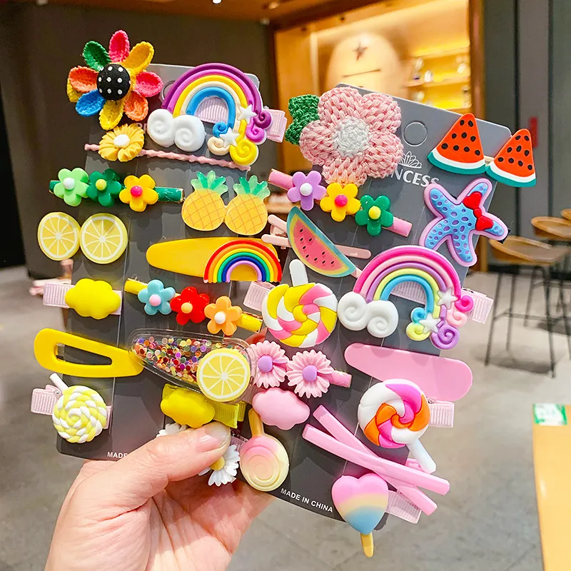Kids Girls Sweet Cartoon Flower Fruit Bow Hairpin Duckbill Clip