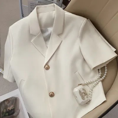 Women Casual Solid Color Short Sleeve Blazer Jacket