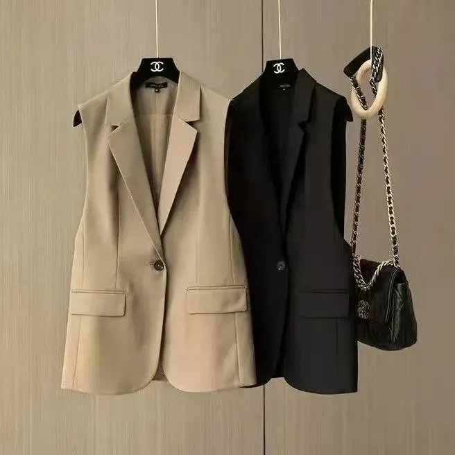 Summer Women Casual Solid Color Sleeveless Vest Blazer Coat