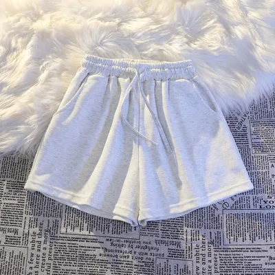 Summer Women Casual Solid Color Drawstring High Waist Cotton Shorts