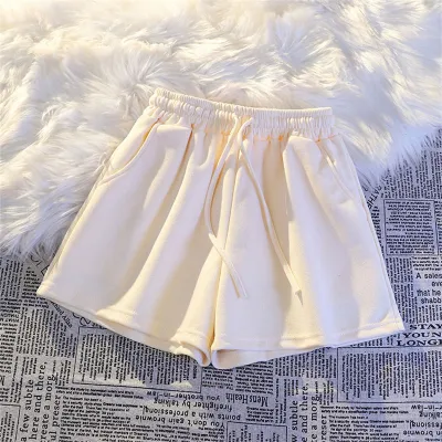 Summer Women Casual Solid Color Drawstring High Waist Cotton Shorts