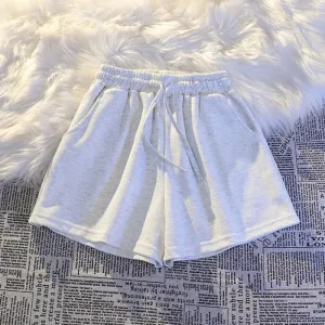 Summer Women Casual Solid Color Drawstring High Waist Cotton Shorts