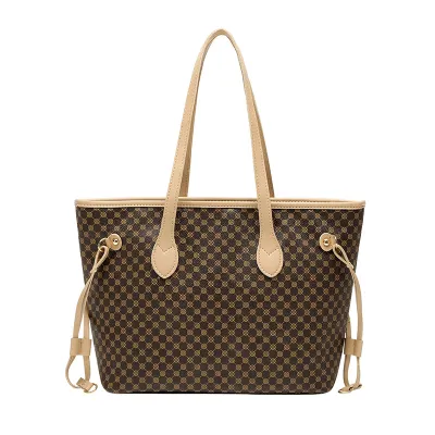 Women Large-Capacity PU Shoulder Tote Bag Fresh Sweet Style Zipper Closure Horizontal Square