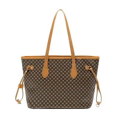 Women Large-Capacity PU Shoulder Tote Bag Fresh Sweet Style Zipper Closure Horizontal Square