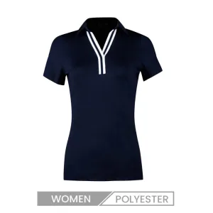 Spring Summer Golf Jersey Women V-Neck Stripe Casual Wear-Resistant Elastic Quick-Drying Short-Sleeved Polo Shirt