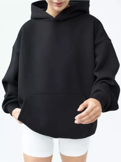 Women Casual Solid Color Loose Hoodie Pullover
