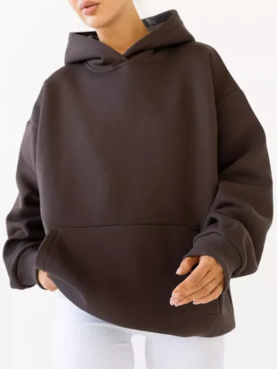 Women Casual Solid Color Loose Hoodie Pullover