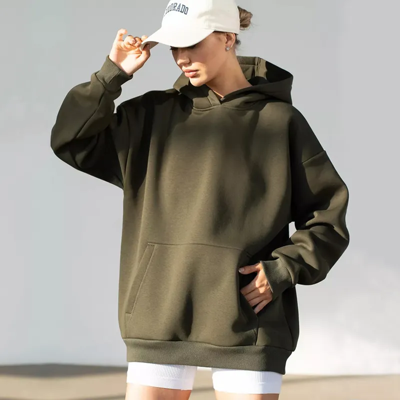 Women Casual Solid Color Loose Hoodie Pullover