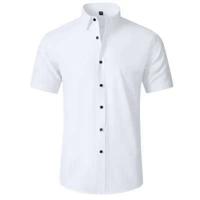 Summer Four-Sided Stretch Men Short-Sleeved Non-Ironing Solid Color Dress Shirt Custom