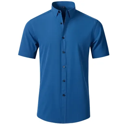 Summer Four-Sided Stretch Men Short-Sleeved Non-Ironing Solid Color Dress Shirt Custom