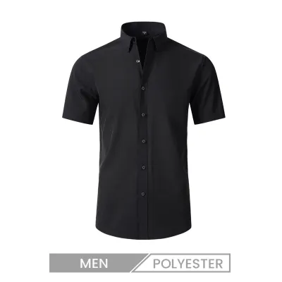 Summer Four-Sided Stretch Men Short-Sleeved Non-Ironing Solid Color Dress Shirt Custom