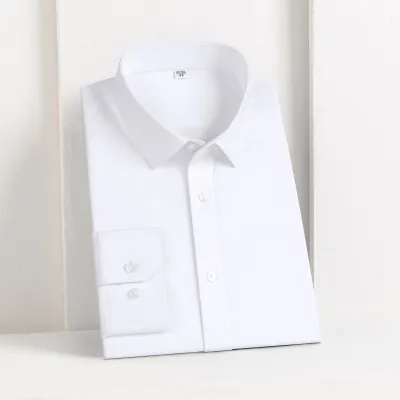 Men Business Non-Ironing Pure Cotton Anti-Wrinkle Solid Color Short-Sleeved Dress Shirt