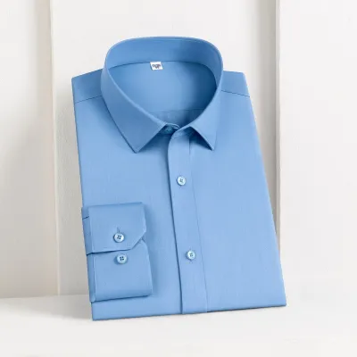 Men Business Non-Ironing Pure Cotton Anti-Wrinkle Solid Color Short-Sleeved Dress Shirt