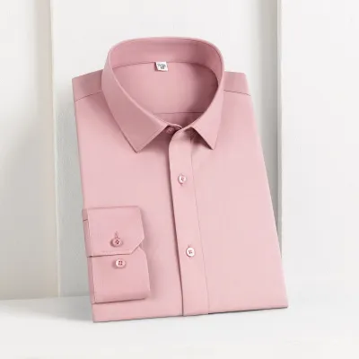 Men Business Non-Ironing Pure Cotton Anti-Wrinkle Solid Color Short-Sleeved Dress Shirt