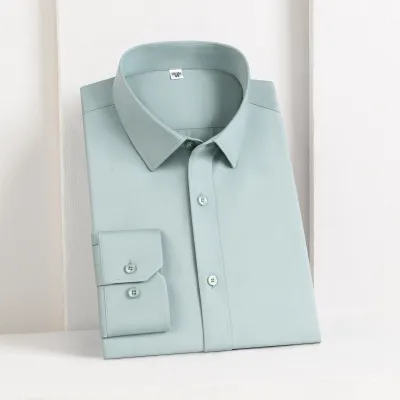 Men Business Non-Ironing Pure Cotton Anti-Wrinkle Solid Color Short-Sleeved Dress Shirt