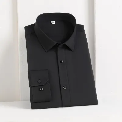 Men Business Non-Ironing Pure Cotton Anti-Wrinkle Solid Color Short-Sleeved Dress Shirt