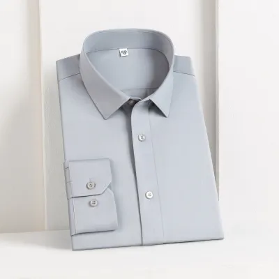 Men Business Non-Ironing Pure Cotton Anti-Wrinkle Solid Color Short-Sleeved Dress Shirt