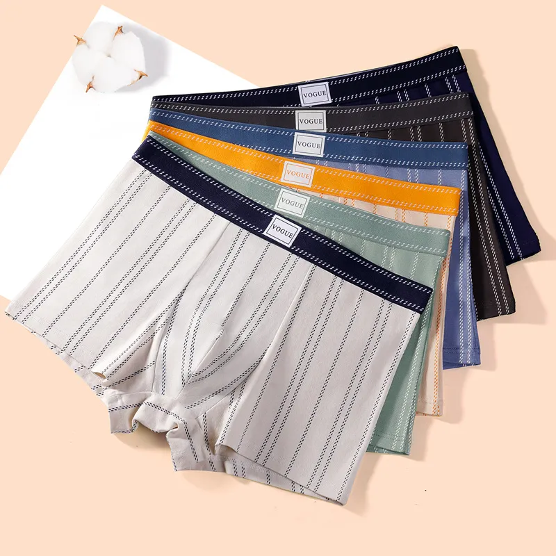 Men Casual Basic Stripe Plus Size Mid Waist Cotton Boxer Underwear
