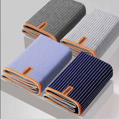 Men Casual Basic Stripe Plus Size Mid Waist Cotton Boxer Pants