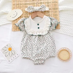 Kids Baby Girls Casual Cute Tiny Flower Print Short Sleeve Romper Pullover 100% Cotton