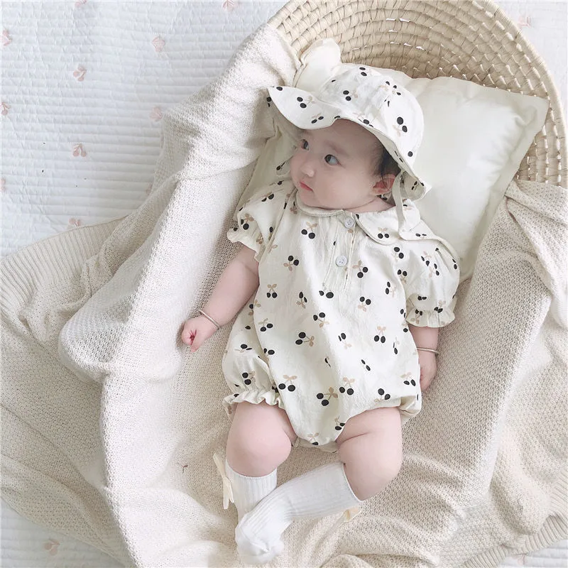 Kids Baby Boys Girls Casual Cute Tiny Flower Print Short Sleeve Lapel Cotton Romper