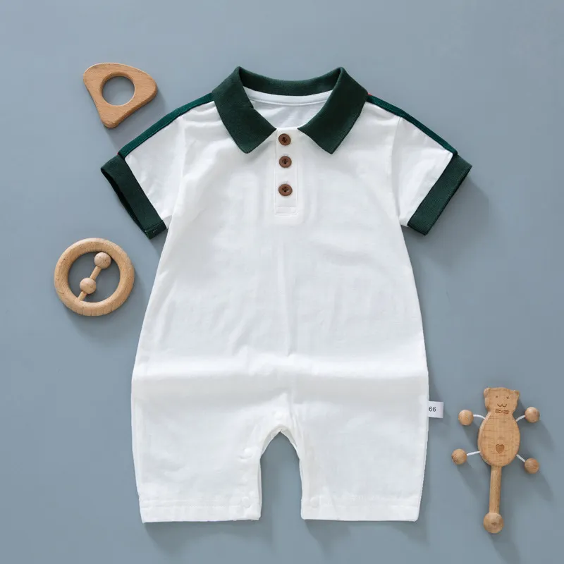 Kids Baby Boys Fashion Color Matching Short Sleeve Lapel Cotton POLO Romper