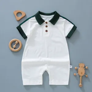 Kids Baby Boys Fashion Color Matching Short Sleeve Lapel Cotton POLO Romper