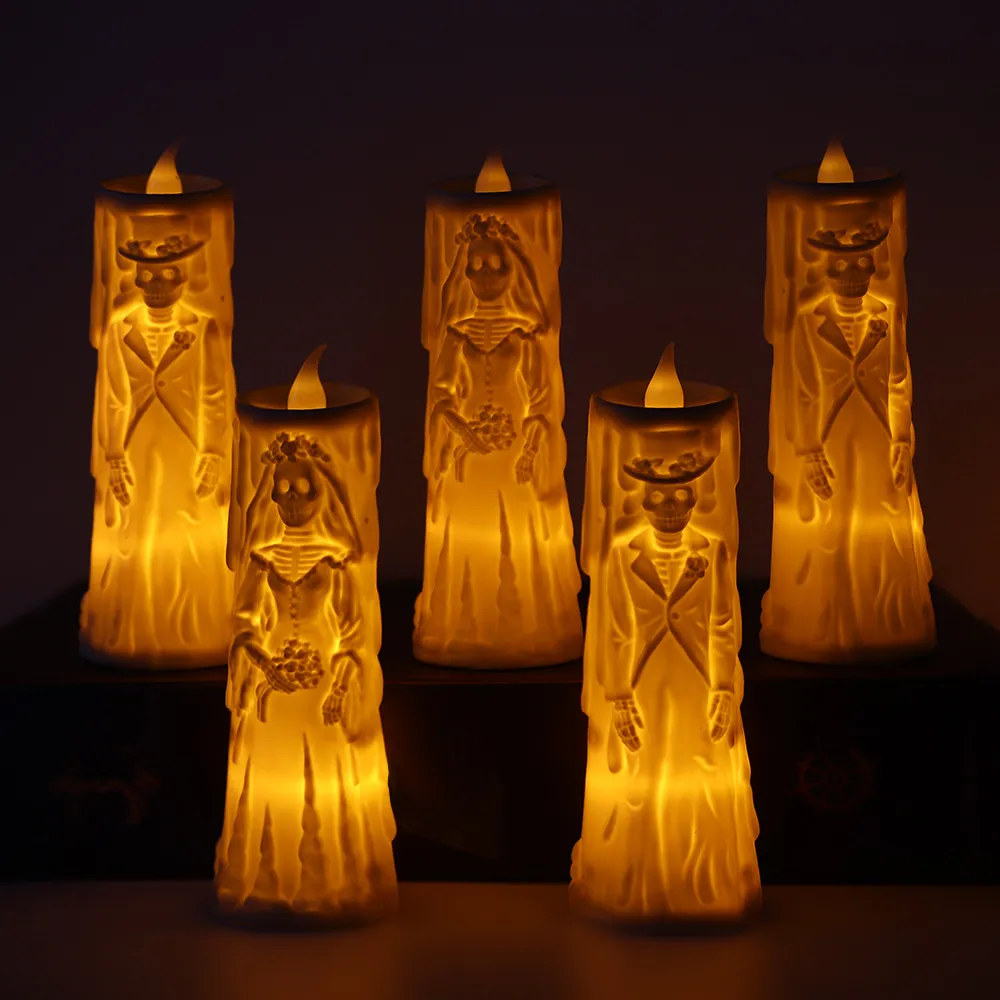 Halloween Party LED Luminous Candle Ghost Bride and Groom Couple Layout Props Ornaments