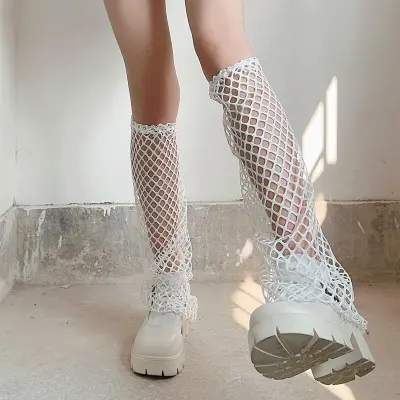Women Fashion Lace Mesh Thin Solid Stockings