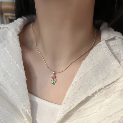 Women Fashion Creative Tulip Floral Necklace Bracelet Anklet Set