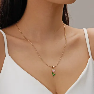 Women Fashion Creative Tulip Floral Necklace Bracelet Anklet Set