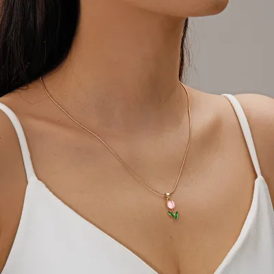 Women Fashion Creative Tulip Floral Necklace Bracelet Anklet Set