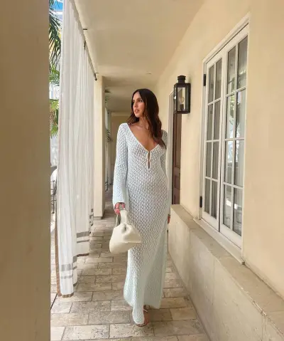 Summer Women Beach V-Neck Knitted Hollow Long Sleeve Bikini Swimwear Sunscreen Cover-Up