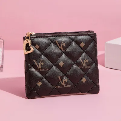 Women Fashion Rhombic Letters Square Zipper PU Purse