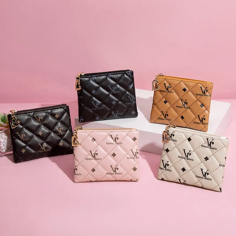 Women Fashion Rhombic Letters Square Zipper PU Purse