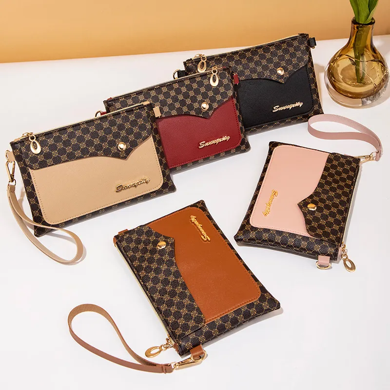 Women Simple Print Multi-Function Zipper Small Square Bag Fresh Sweet Purses