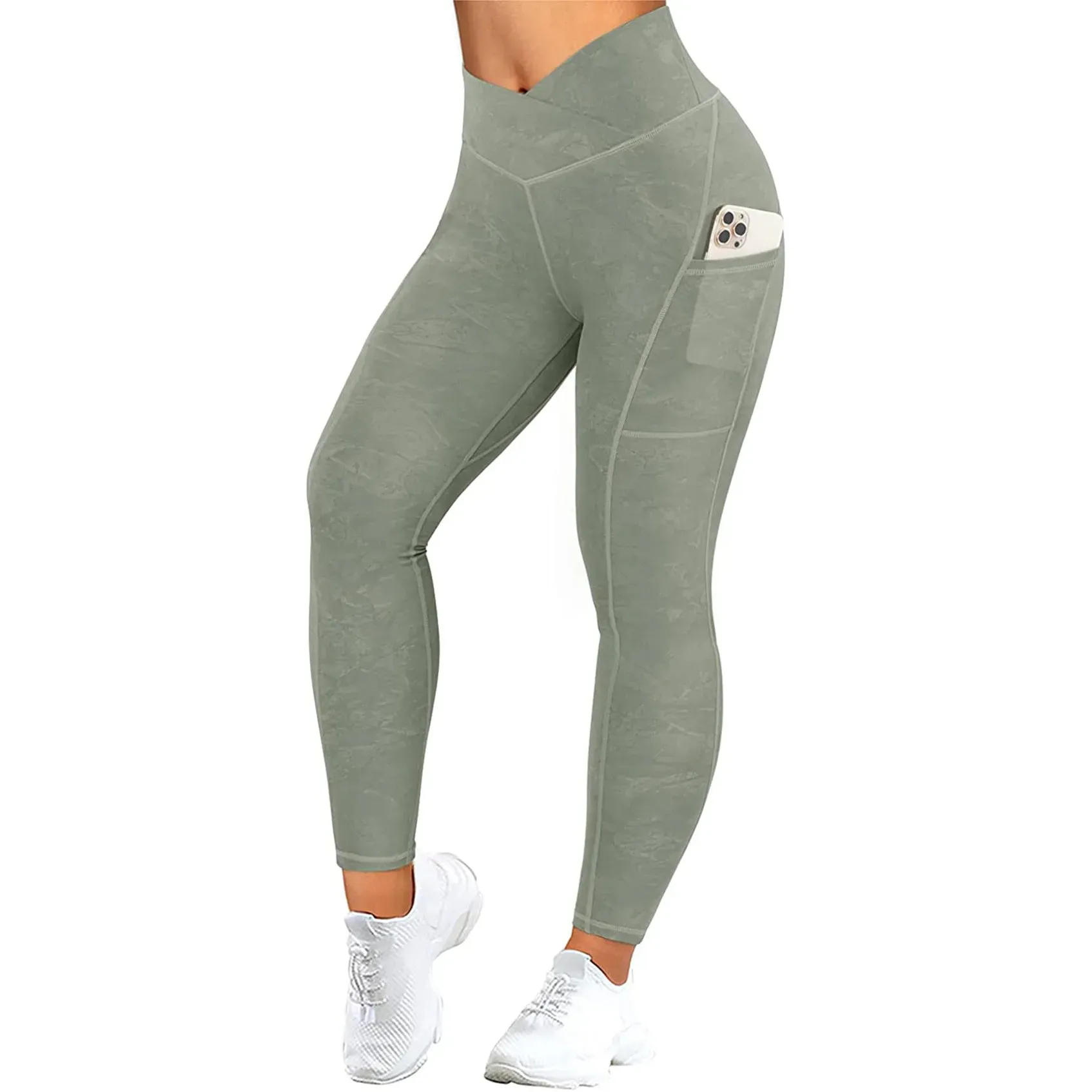 Women's High Waist Sports Leggings - Polyester Spandex Blend, Solid Color