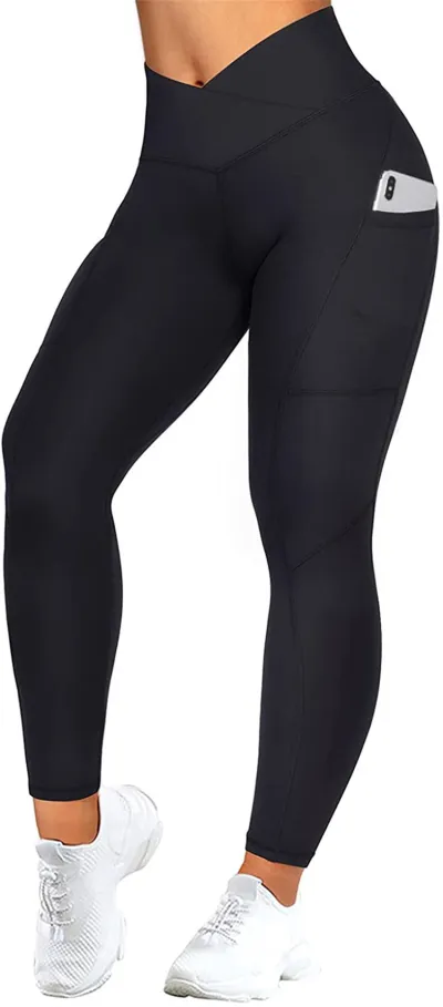 Women's High Waist Sports Leggings - Polyester Spandex Blend, Solid Color