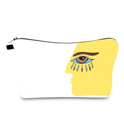 Women Simple Fashion Evil Eye Printing Linen Portable Wash Cosmetic Bag