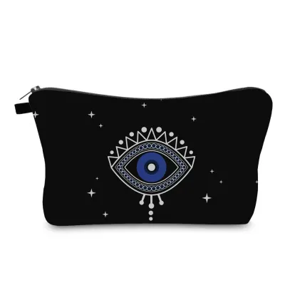 Women Simple Fashion Evil Eye Printing Linen Portable Wash Cosmetic Bag